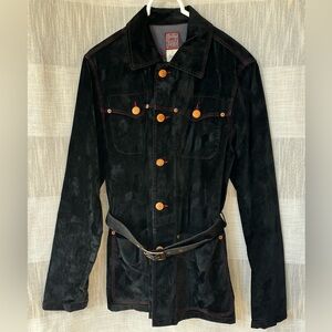 Jean Paul Gaultier black velvet belted jacket with red stitching Y2K size M